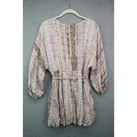 Vici 3/4 Dolman Sleeves V-Neck Gold Metallics Mini Dress-Medium-Boho-Belted - Picture 10 of 12